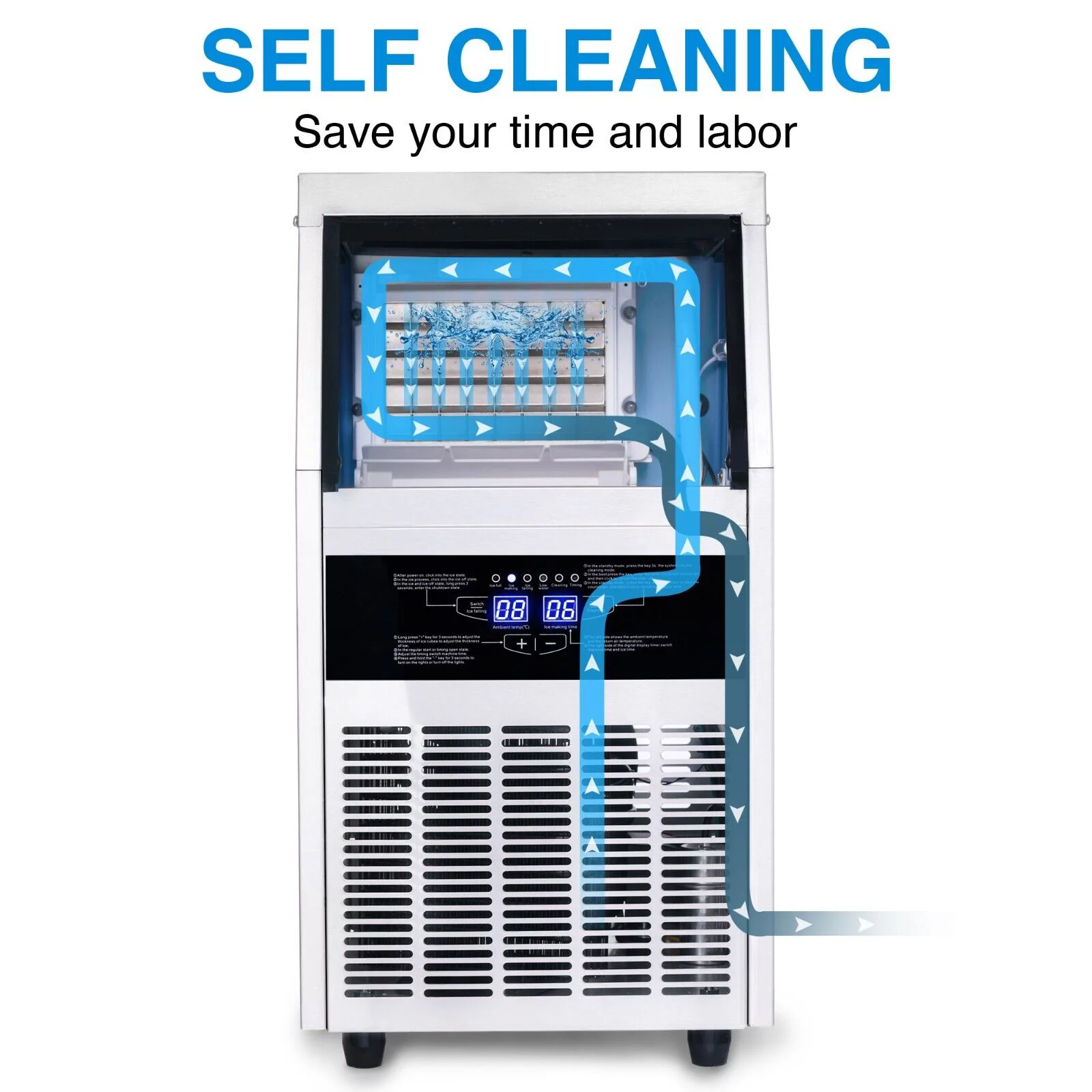 Commercial Ice Maker 90lb Stainless Steel Bar Restaurant Built-in Cube Machine