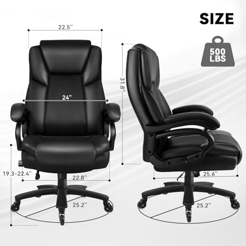Big and Tall Office Chair 500lbs, Heavy Duty Executive Office Leather Chair for Heavy People