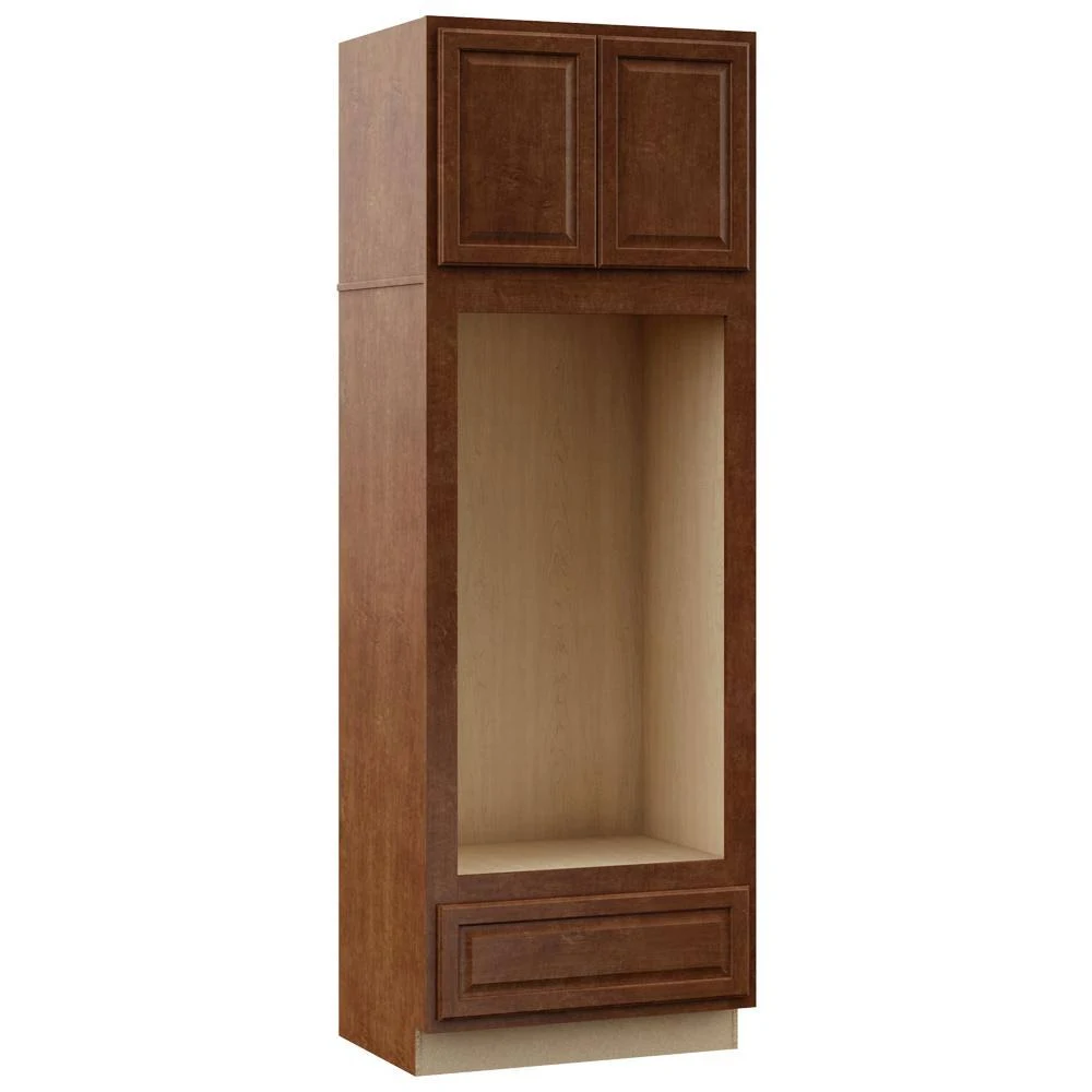 Hampton Bay Hampton Assembled 33x96x24 in. Double Oven Kitchen Cabinet in Cognac, Red