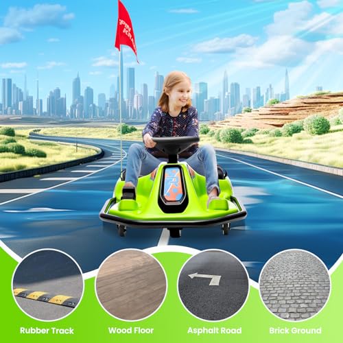 24V Electric Go Kart, 7Ah Drifting Car，Battery Powered Ride on Car Outdoor with 360 Degrees Rotating, Simplified Drift System, Variable Speed