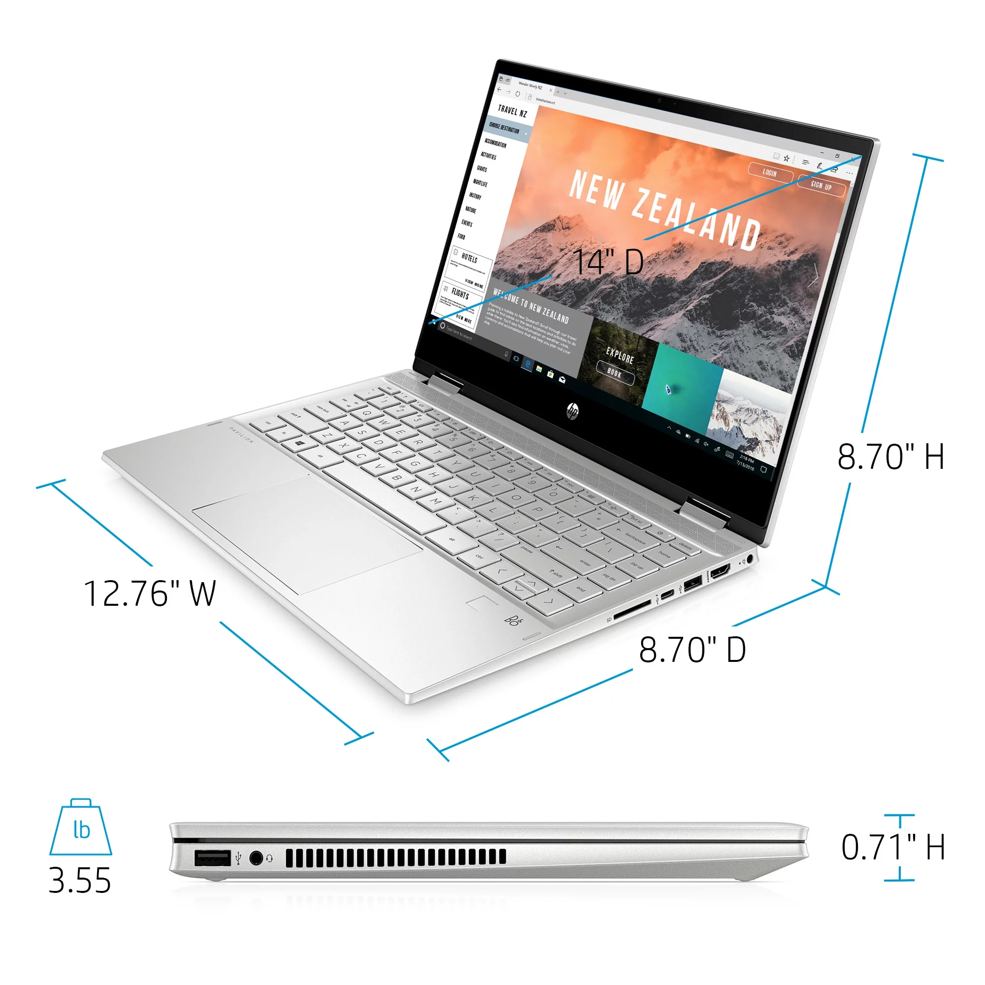 HP Pavilion 14" FHD Touch x360, Intel Core i5-1135G7, 8GB RAM, 256GB SSD, Silver, Windows 10, 14-dw1010wm