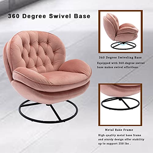 Baysitone Velvet Swivel Accent Chair with Ottoman Set, Modern Lounge Chair with Footrest, Comfy Armchair with 360 Degree Swiveling for Living Room