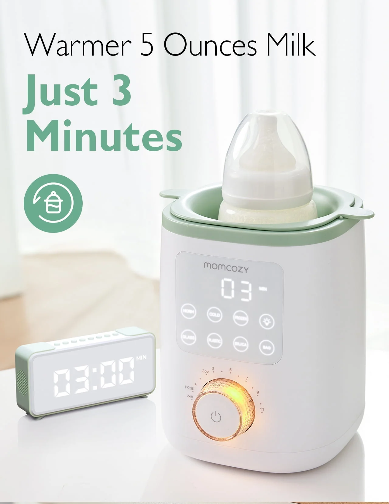 Momcozy Baby Bottle Warmer, 6-in-1 Baby Milk Warmer with Smart Temperature Control, Breastmilk Warmer, Fast Baby Food Heater, Steam Sterilizer