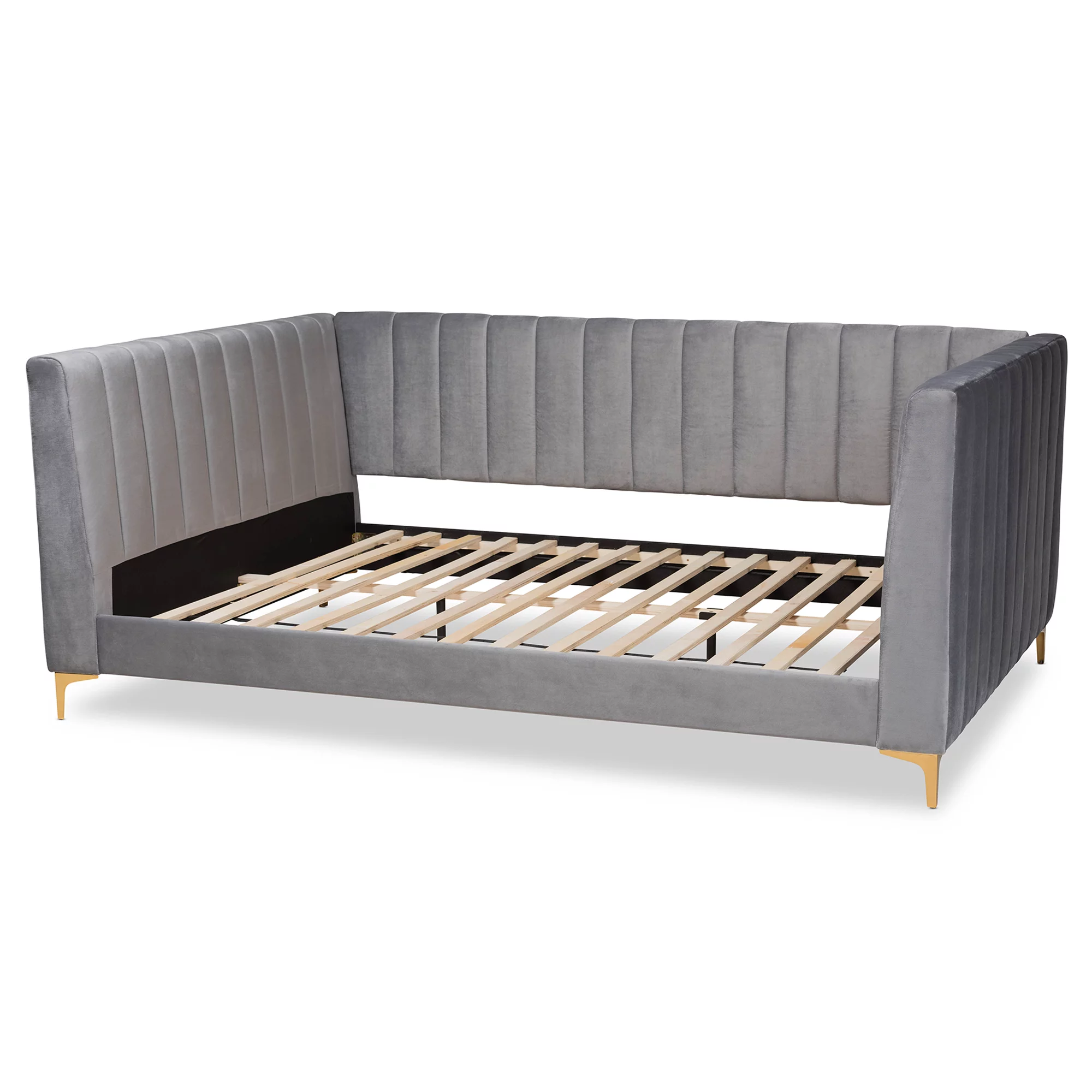 Baxton Studio Oksana Modern Contemporary Glam and Luxe Light Grey Velvet Fabric Upholstered and Gold Finished Full Daybed