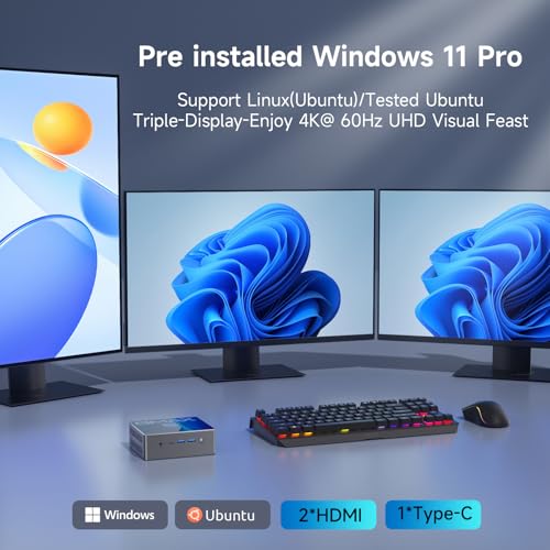 Bmax B4 Plus Mini PC, Intel N100(up to 3.4GHz), 16G DDR4/512GB SSD, Win-11 Pro, Type-C/HDMI Mini Desktop Computer