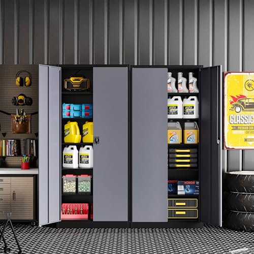 Metal Garage Storage Cabinet with Wheels,Metal Storage Cabinet with Adjustable Shelves,Steel Tool Cabinets with Locking Door for Home, School, Office