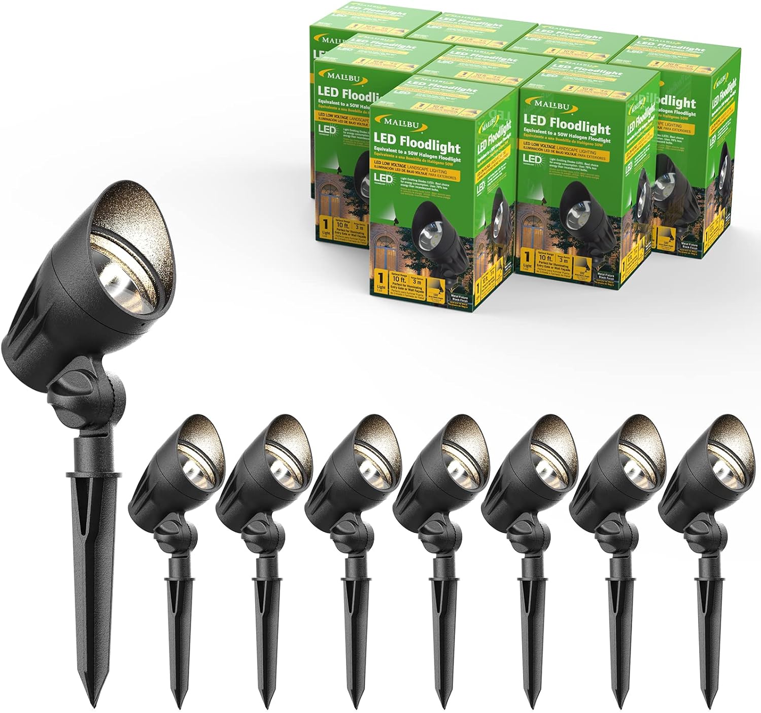 Malibu Low Voltage Landscape Lighting 8 Pack Floodlight LED Light 11W Outdoor Spotlight for Driveway Yard Lawn Flood Garden 8401-2650-08