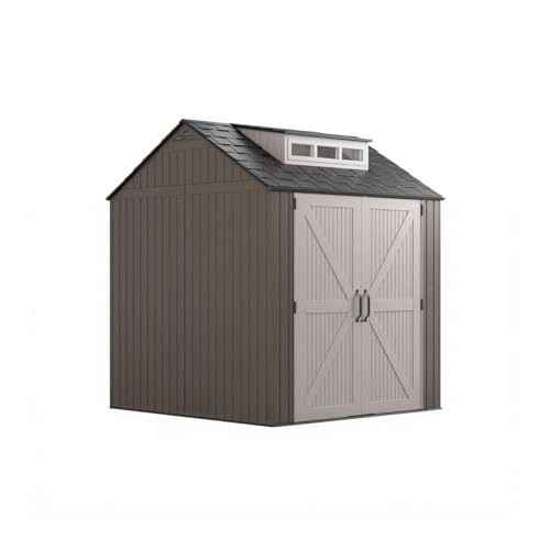 Large Resin Outdoor Storage Shed with Floor (7-10.5 Ft) - Weatherproof Double Wall Construction for Lawn Mowers, Garden Tools, Bike & Pool Supplies