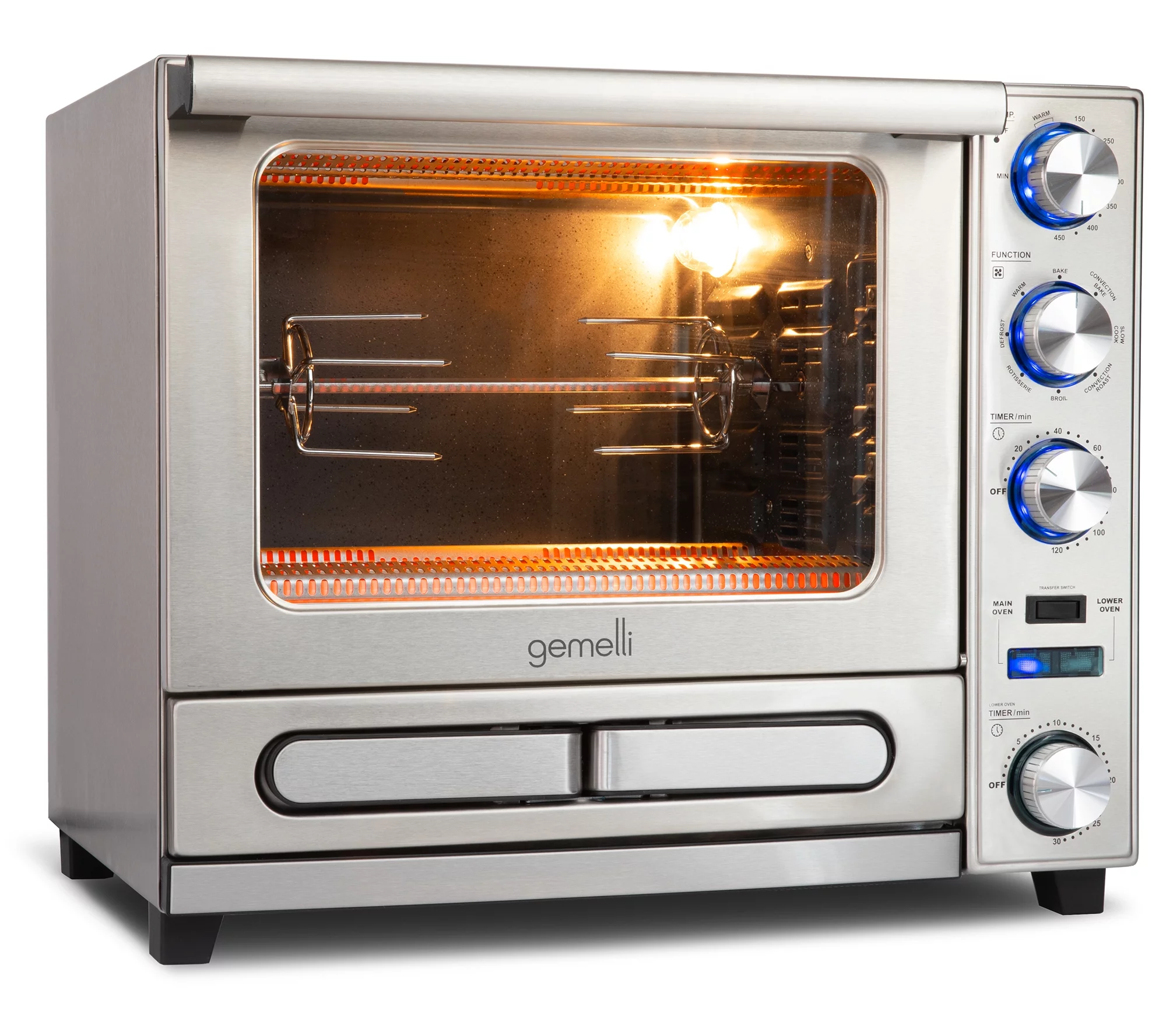 Gemelli Home Oven, Professional Grade Convection Oven with Built-In Rotisserie