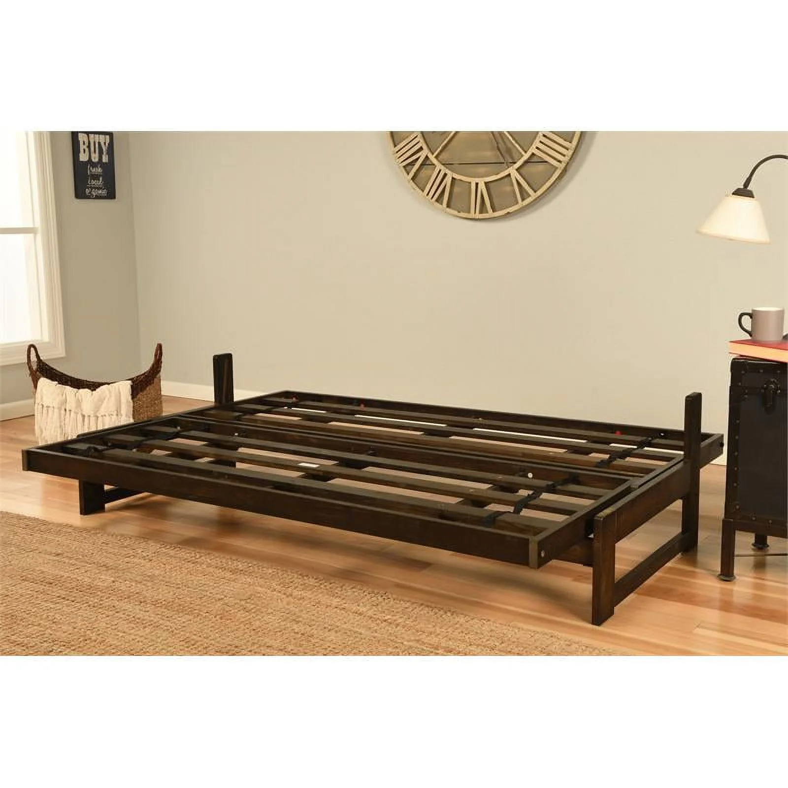 Kodiak Furniture Aspen Futon with Linen Fabric Mattress in Charcoal Gray