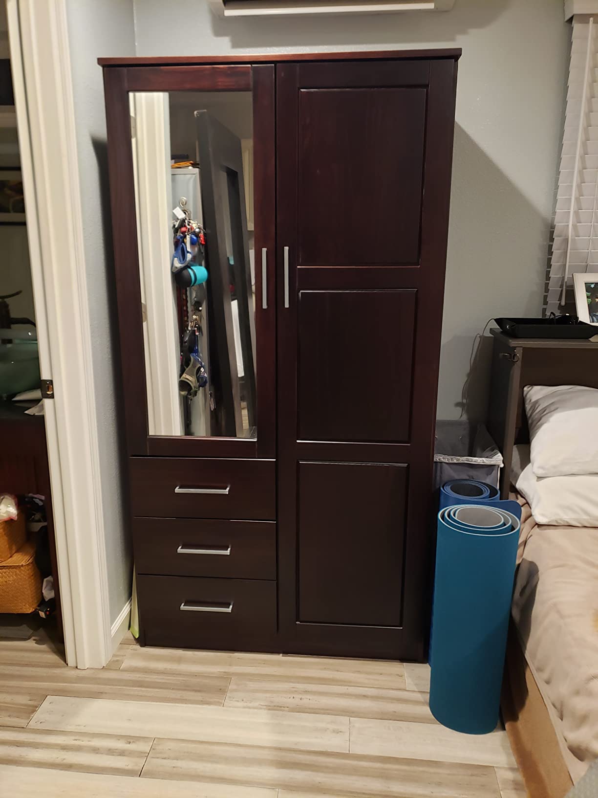 【Furniture】100% Solid Wood Wardrobe with Mirror, Java