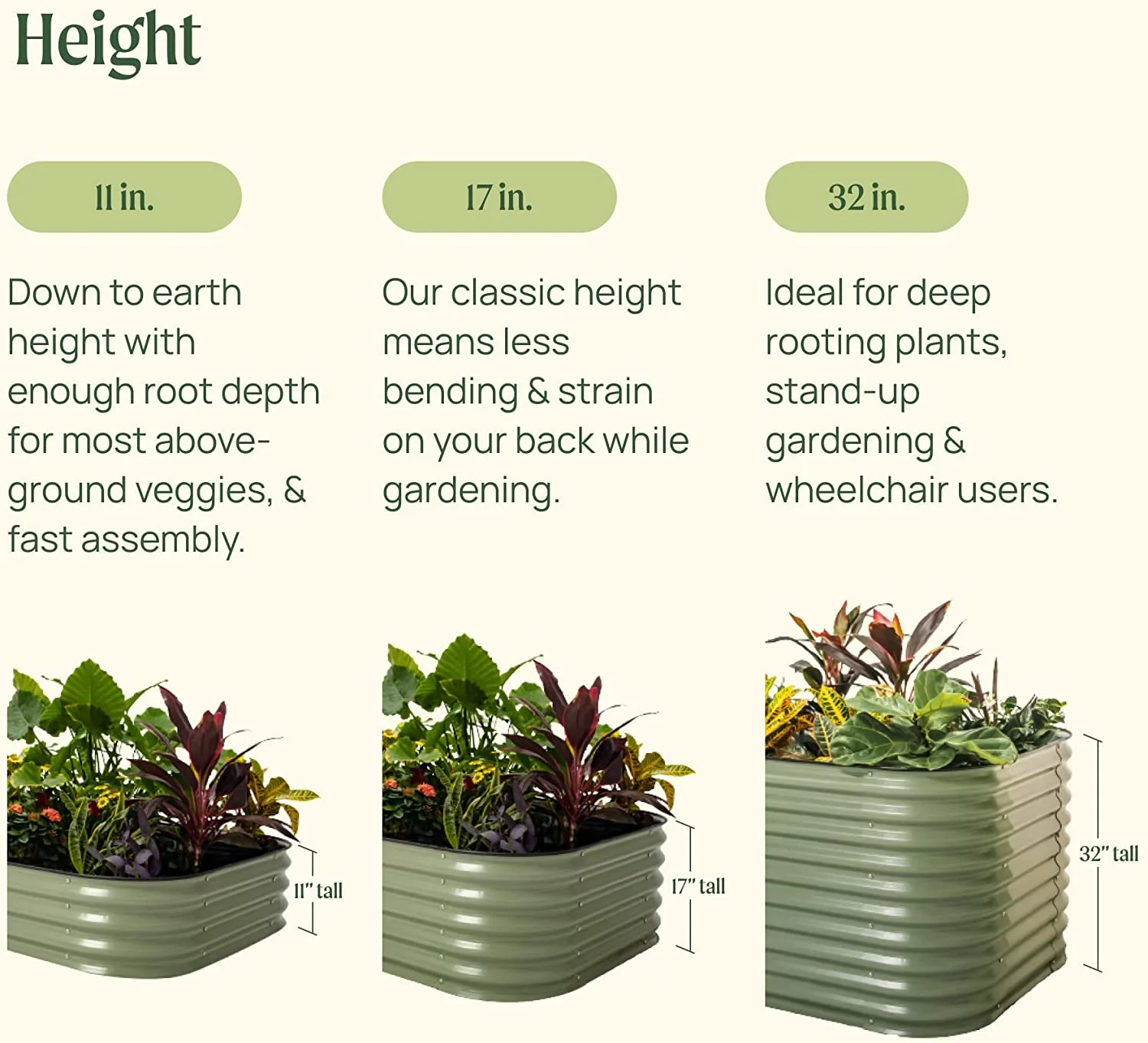 Vego Garden 17" Tall 6 in 1 Raised Gardening Bed Metal Outdoor Planter Olive Green