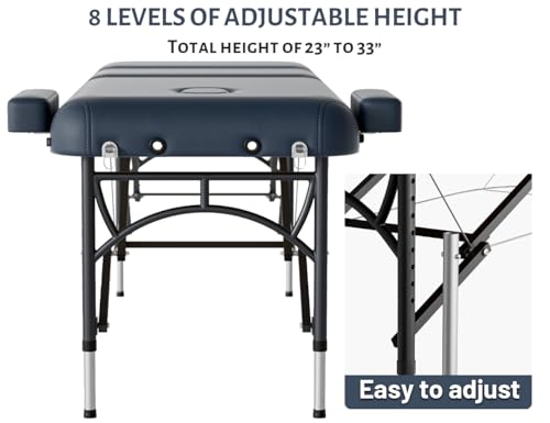 Professional Massage Table Portable 3 Fold Premium Memory Foam Aluminium Leg Hold Up to 1100LBS 8 Heights Adjustable with Carrying Bag Black