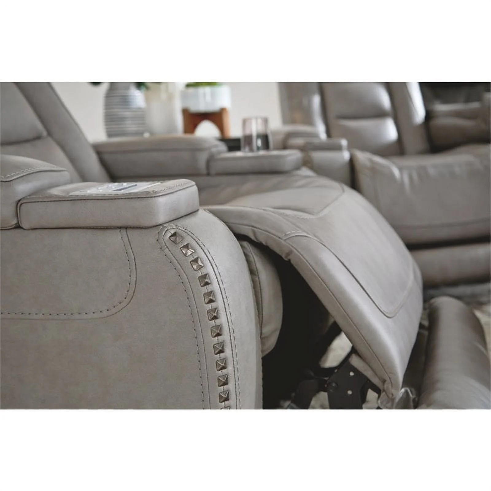 Bowery Hill Contemporary Leather Power Reclining Sofa in Gray