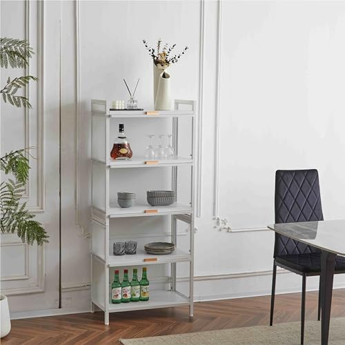 White, 5 Shelf Cabinet,Kitchen Storage Cabinets with Door and Shelves,Kitchen Bread Rack Plastic Storage Unit for Garage, Basement, Attic, Mudroom