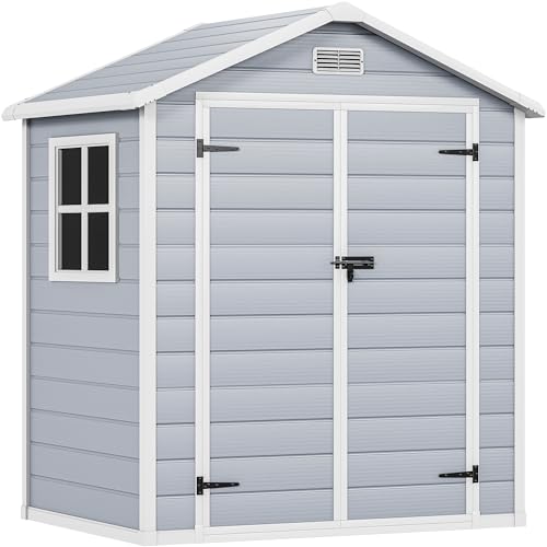 DWVO 5x3ft Resin Outdoor Storage Shed with Floor, Waterproof Lockable Storage Shed with Window, Plastic Outside Tool Storage for Garden, Backyard