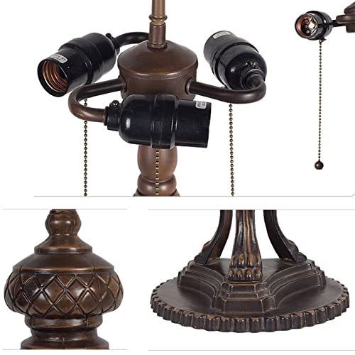 Tiffany Table Lamp Stained Glass Bedside Reading Lamp 3-Light 20"X20"X32" Antique Victorian Art Style Desk Lamp for Bedroom Living Room Study Office