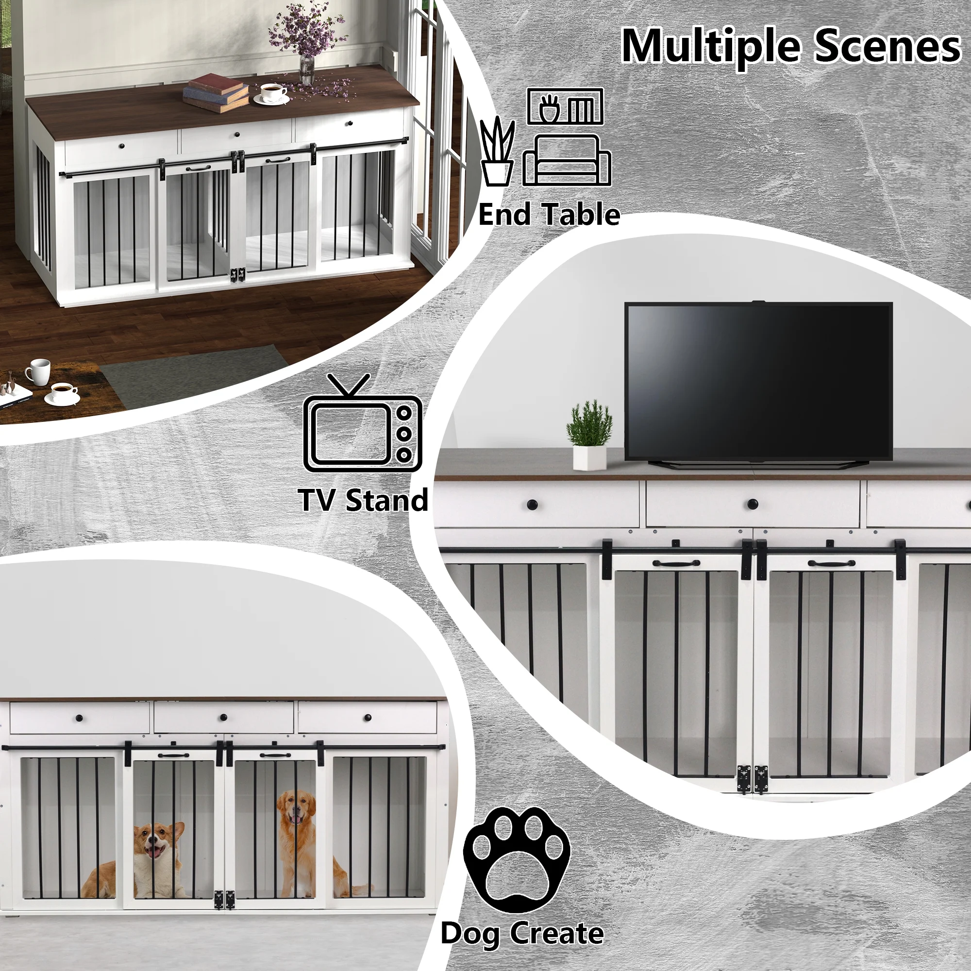 Large Dog Crate Furniture-Indoor Wooden Dog Kennel with Drawers Storage and Locks for Large or 2 Medium Dogs - Curated Treasures Market