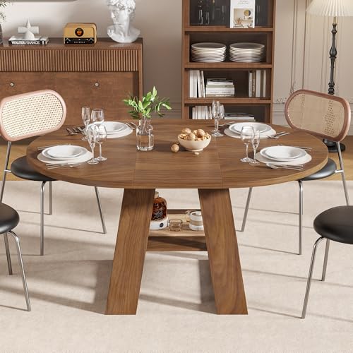 43.3in-59in Extendable Round Dining Table for 4-8,Modern Kitchen Oval Dining Table with Removable Leaves Space Saving