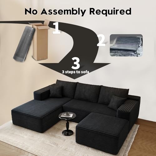 107.5" Cloud Modular Sectional Sofa with 1 Ottoman,Modern Minimalist Upholstered Couches, Comfort U Shaped Sofa for Living Room