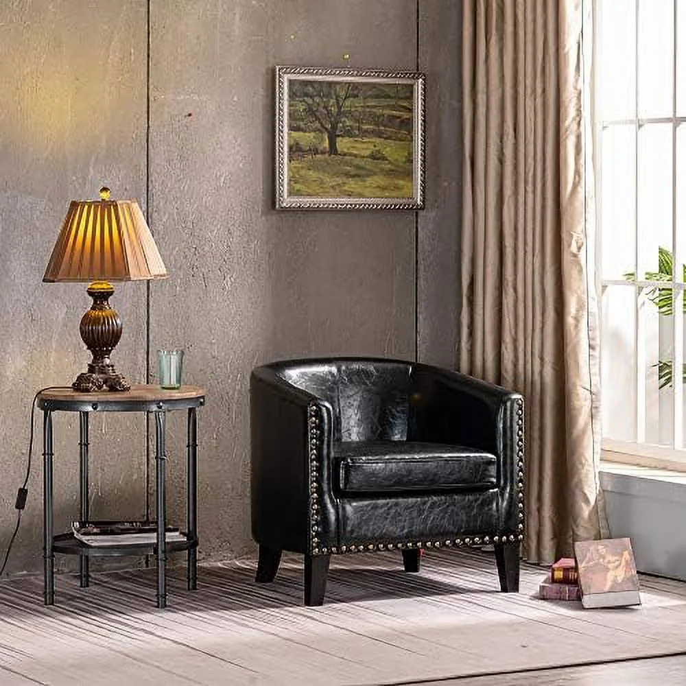TJUNBOLIFE Elegant Barrel Chairs Set of 2  Faux Leather Bucket Chairs Accent Chairs for Living Room  Upholstered Tub Chairs Fireside Charis Corner