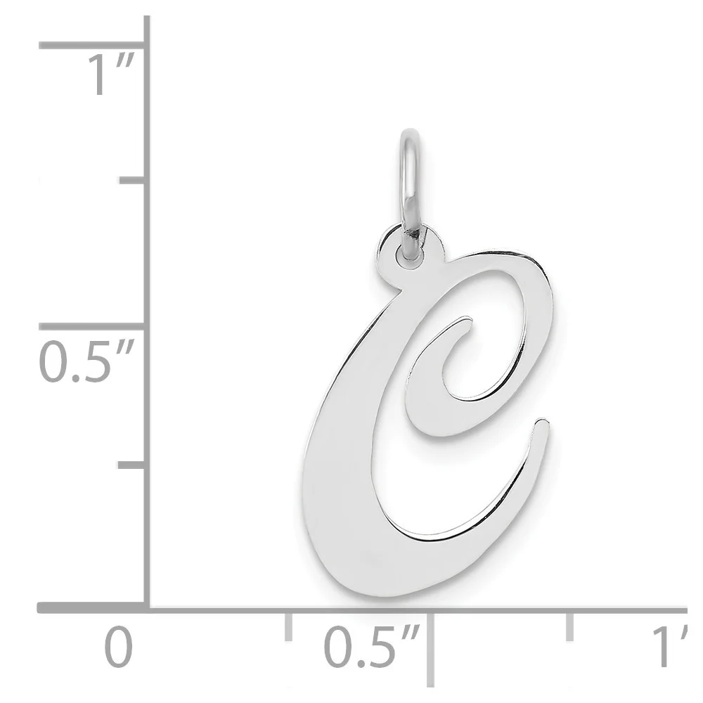 14k White Gold Solid Polished Laser cut Medium Fancy Script Letter Name Personalized Monogram Initial C Char Charm Penda