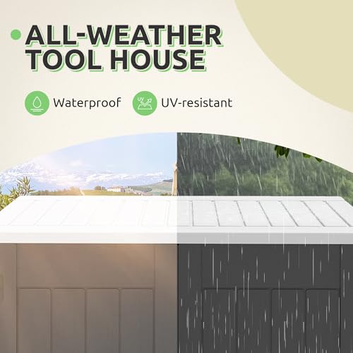 GOOBED Vertical Outdoor Storage Shed, 59 Cubic Feet Resin Tall Shed, Lockable Waterproof Tool Organizer for Garden, Garage, Patio, No Shelves (Brown)