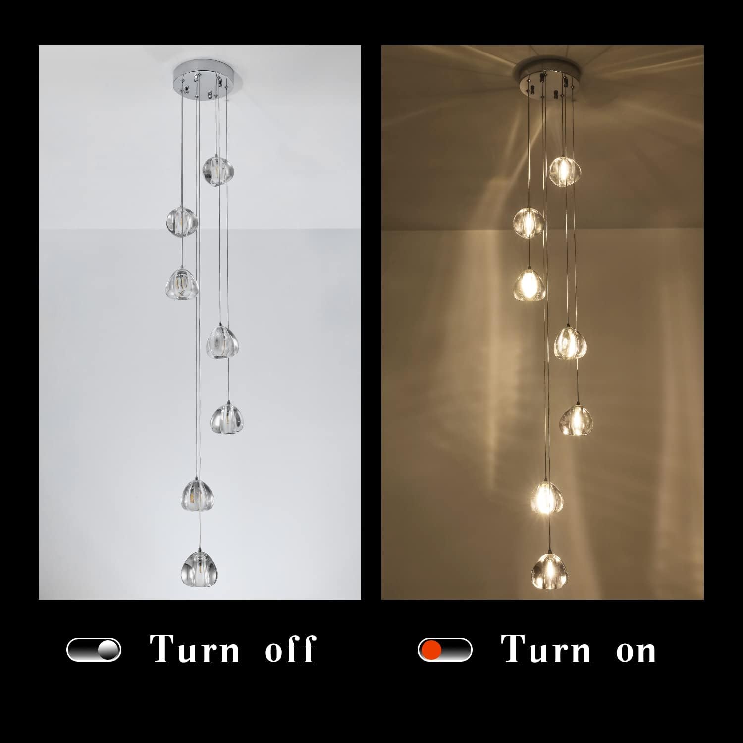 Modern Crystal Chandelier 7 Lights High Ceiling Chandelier Foyer Staircase Raindrop Ceiling Light Fixture Villa Crystal Ball Spiral Pendant Light for