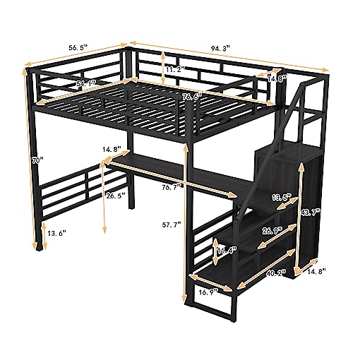 Metal Loft Bed with Desk