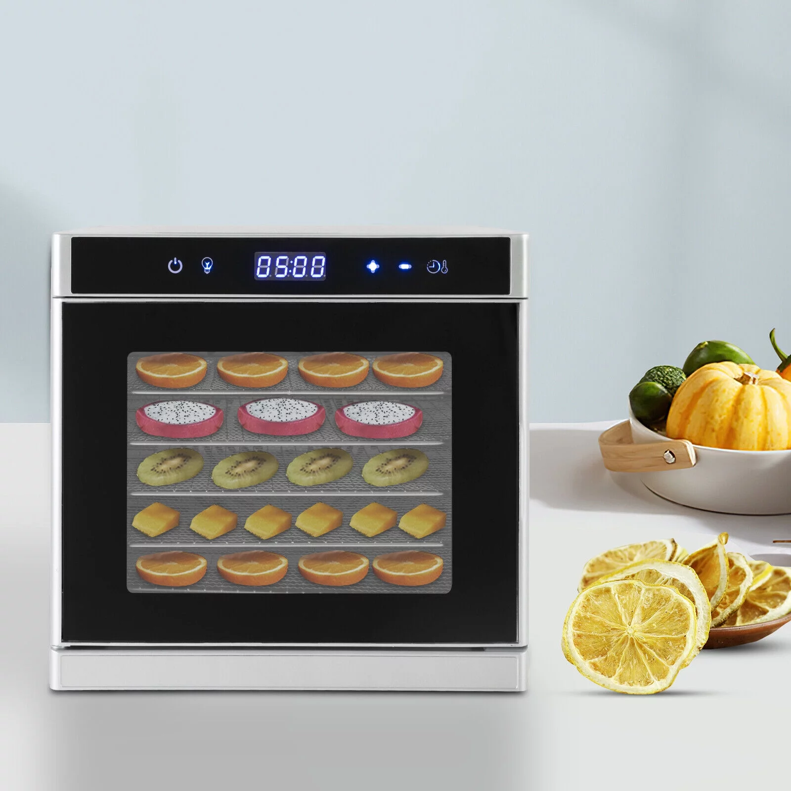 Denest Commercial 6 Tray Food Dehydrator Stainless Steel Fruit Meat Jerky Dryer 700W w/ Temp Control