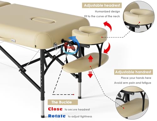 CLORIS 84" Professional Massage Table Portable 2 Folding Lightweight Facial Solon Spa Tattoo Bed Height Adjustable with Carrying Bag & Aluminium Leg