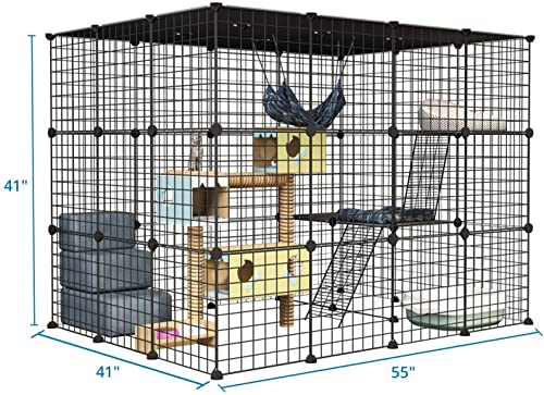 Eiiel OutdoorCat Cages Enclosure with Super Large Enter Door, 55.1Lx41.3Wx41.3H Cat House Balcony Playpen Platforms