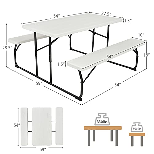 GYMAX Picnic Table, 550 LBS Folding Picnic Tables with Benches & Seats, Weather-Resistant Easy Setup Portable Picnic Table