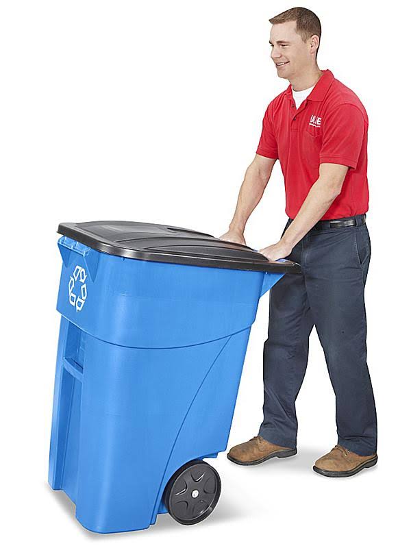 Rubbermaid Brute Recycling Rollout Container with Lid, 50 Gallon, Blue