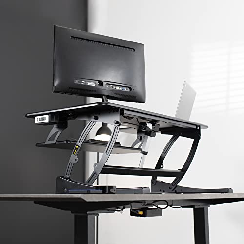 VIVO 36 inch Electric Height Adjustable Stand Up Desk Converter, VE Series, Sit to Stand Tabletop Dual Monitor Riser with USB Port, Black, DESK-V000VE