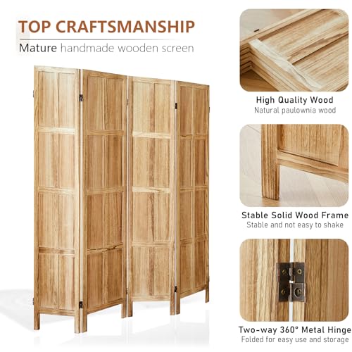 4 Panel Room Divider, 5.6 FT Folding Privacy Screen Room Divider, Partition Divider for Room Separation, Wooden Room Screen Divider Freestanding