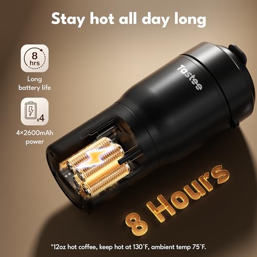 Tastee Heated Coffee Mug – 12oz Portable Travel Mug with 1℉ Precise Temperature Control, 8-Hour Heat Retention, 30W Fast Charging, Leak-Proof