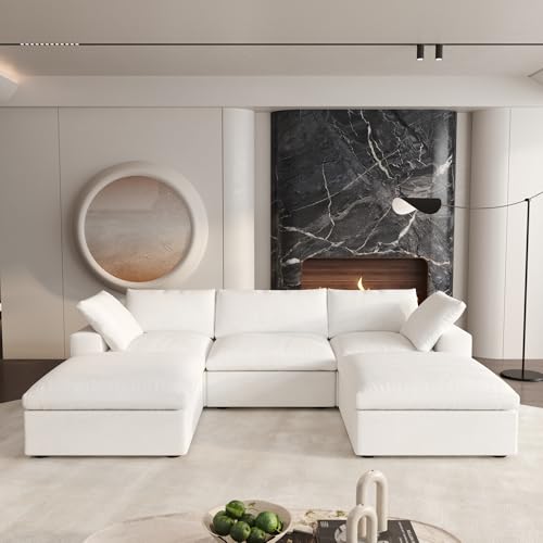 160.6" Cloud Couch Modular Sectional Sofa for Livingroom,Oversized Convertible Sofa with Storage Ottomans,6 Seat Wide Couches