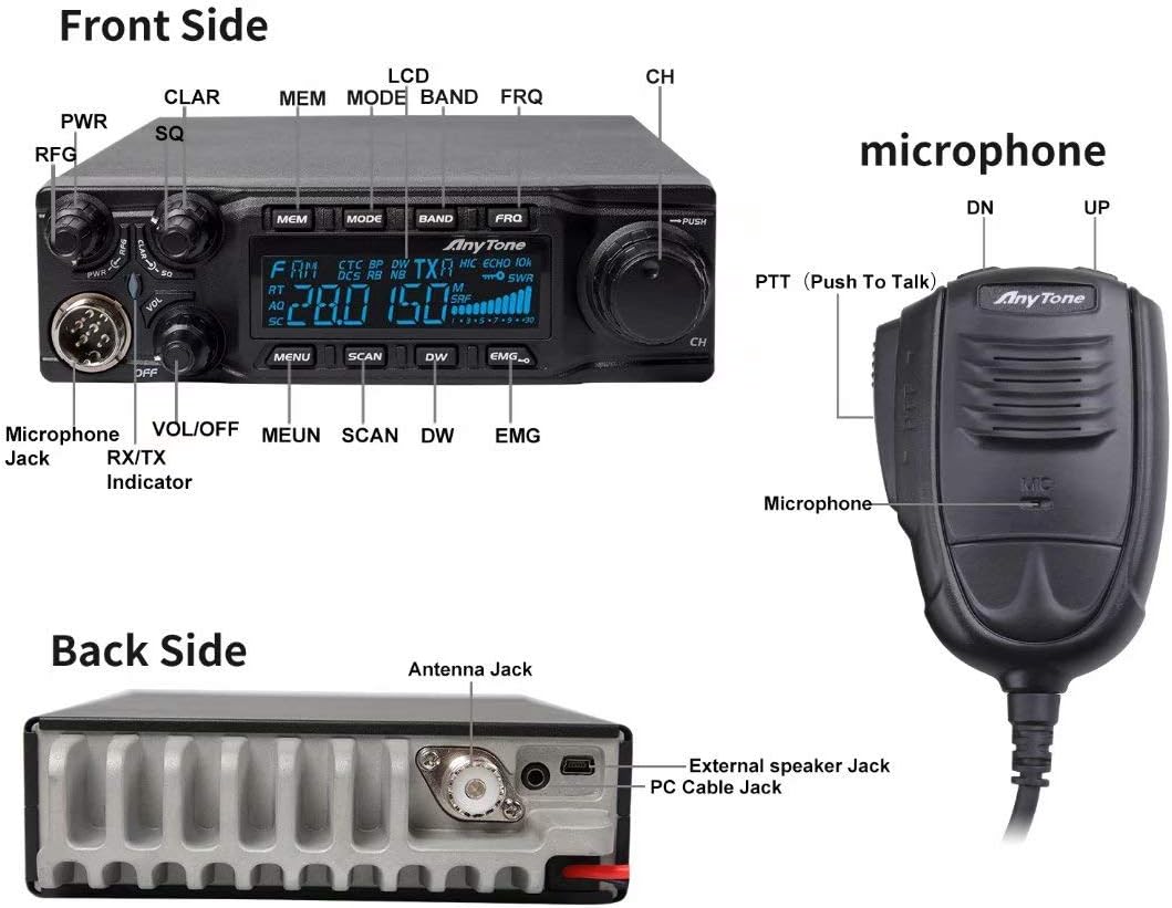 AnyTone AT-6666 10 Meter Radio for Truck, with SSB(PEP)/FM/AM/PA Mode,High Power Output 15W AM,45W FM,60W SSB(PEP)