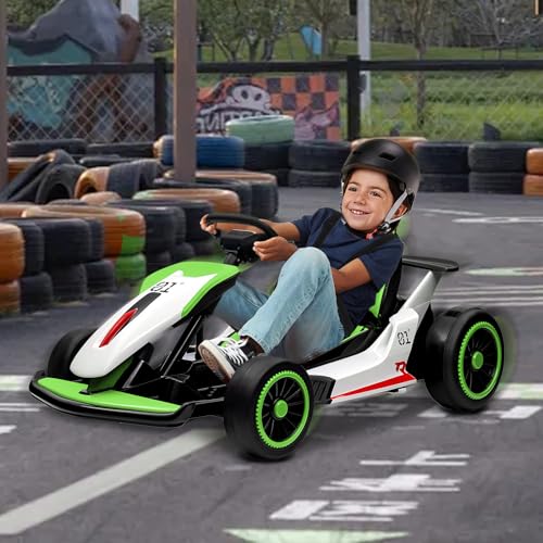 Kids Go Kart, Ride On Drift Kart with Dual 200W Motors, 24V Battery Powered Electric Drift Car, Outdoor 2-Speed Ride On Racing Toy for Boys Girls 6+