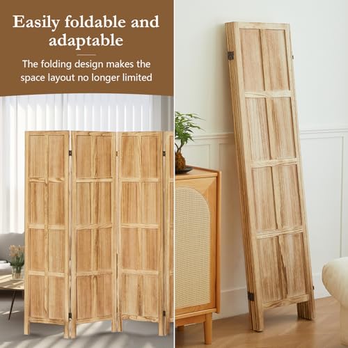 4 Panel Room Divider, 5.6Ft Wood Room Divider and Folding Privacy Screens, Room Divider Wall Freestanding Room Partitions