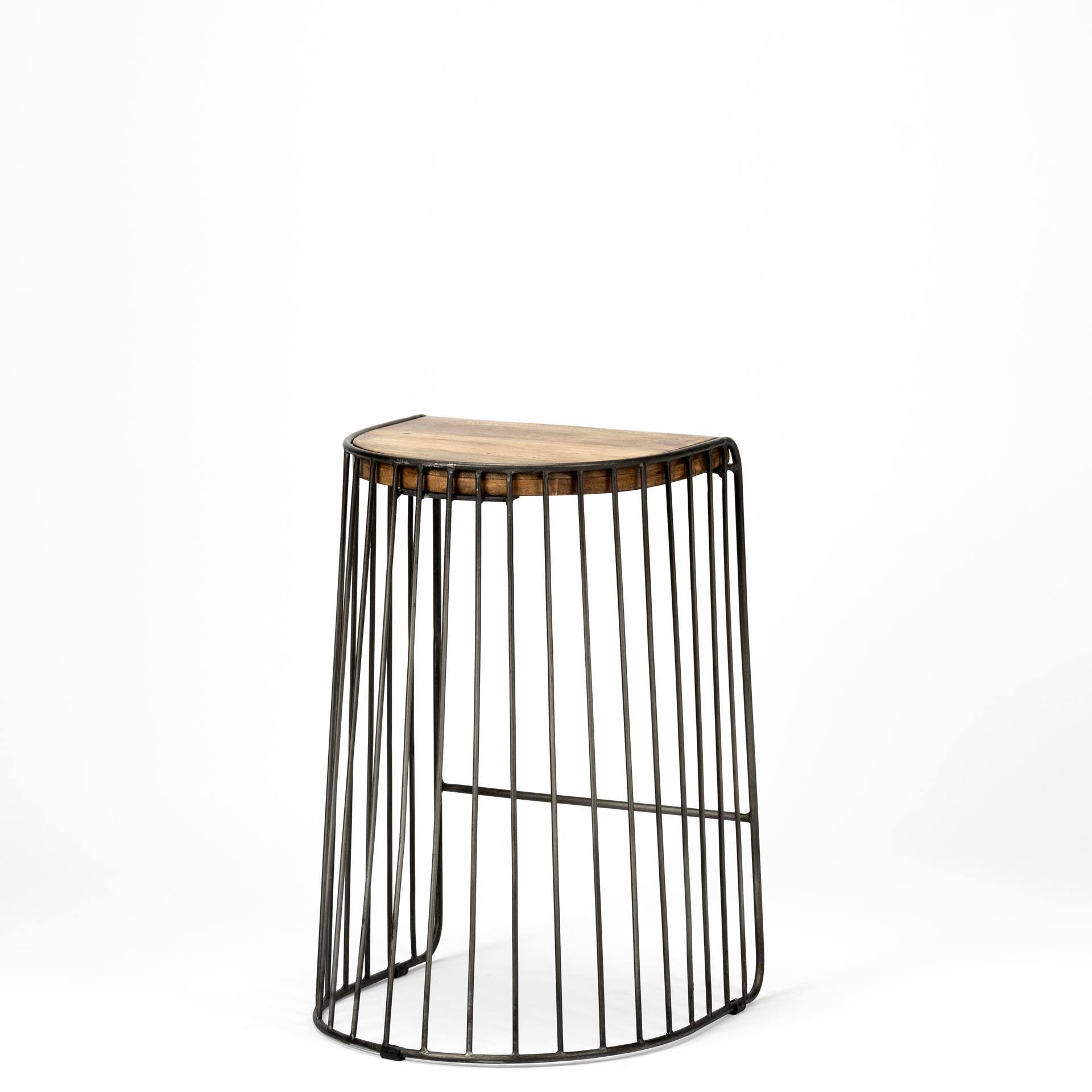 Seagram 26.5x22 Seat Height Brown Wood Seat Black Metal Frame Stool Mercana