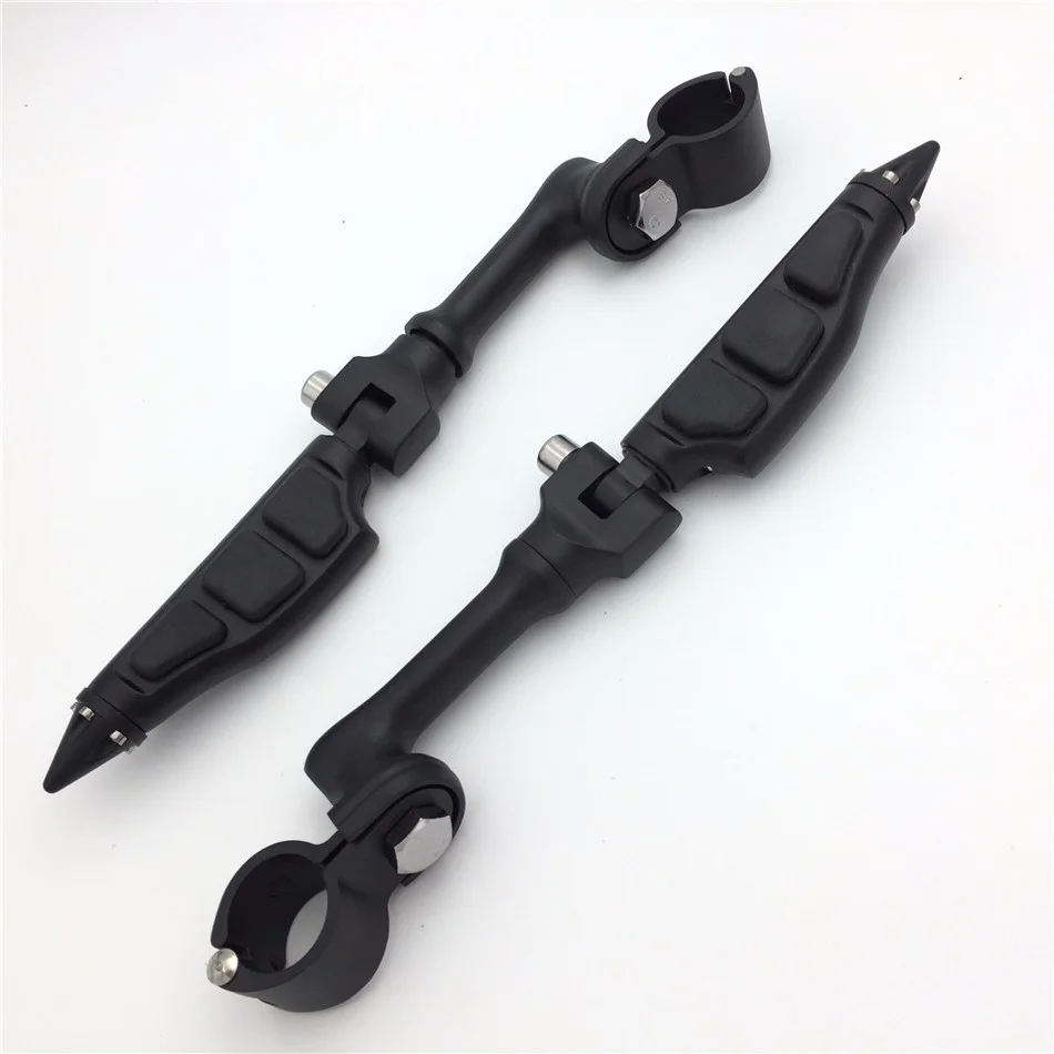 HTT-MOTOR Black Long Angled Peg Mounting Kit with Stiletto Shape Foot Peg Footrest For with 1-1/2 inch (1.5") Front Engine Guard Frame Tube Iron 883