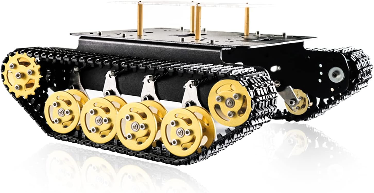 Professional Shock Absorption Smart Robot Car Chassis Tank Chassis with DC Encoder Motor for Arduino, Tracked Suspension Absorbing Vehicle