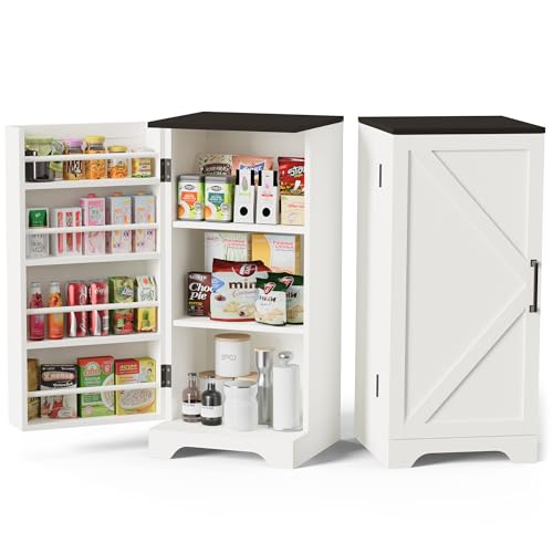 72" Tall Farmhouse Kitchen Pantry Cabinet, Large Storage Cabinet with 6 Adjustable Shelves, 4 Barn Doors & Drawer for Bathroom, Dining Room, Brown