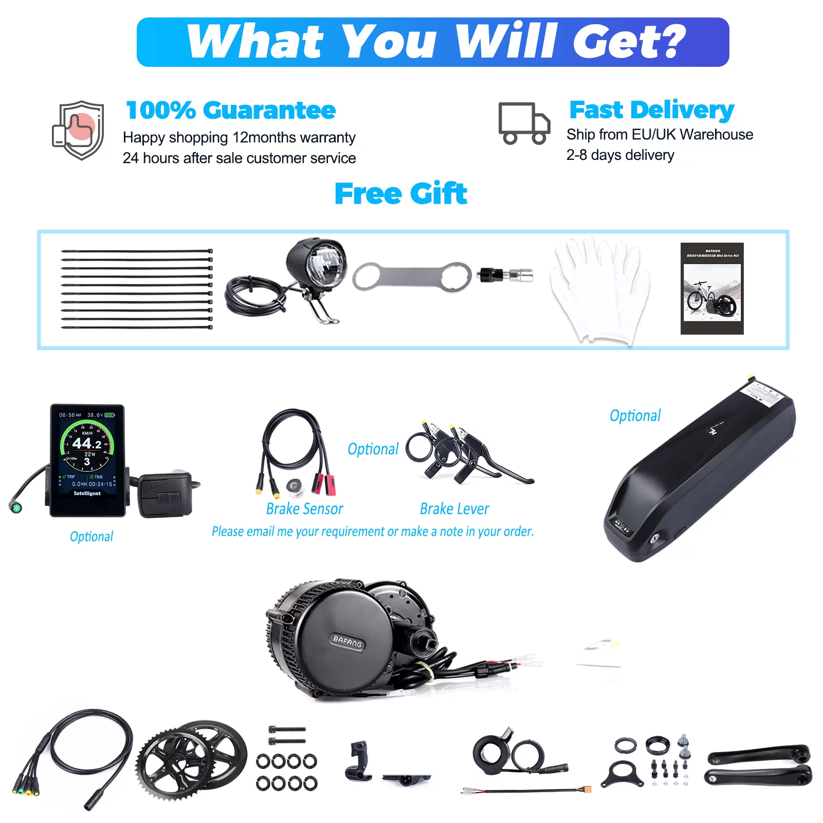 Bafang BBSHD 52V 1000W Mid Drive Motor Ebike Conversion Kit for Road Mountain Commuter Bike