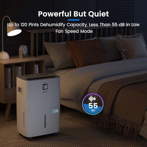 Yaufey 2500 Sq. Ft Home Dehumidifier for Medium to Large Rooms and Basements with Auto or Manual Drainage, 0.48 Gallon Water Tank Capacity