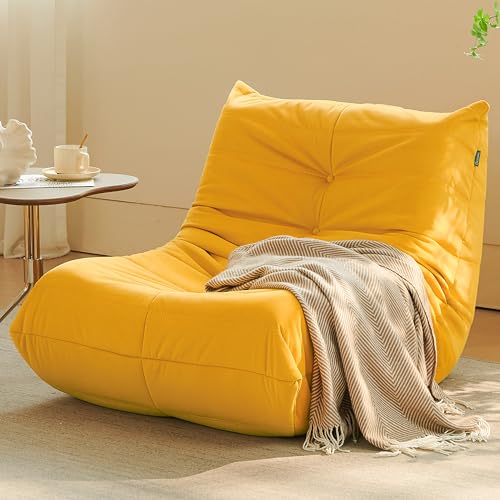Bean Bag Chair for Adults - Suede & Microfiber Fireside Floor Chair, Comfortable Corner Lounge Sofa for Living Room, Bedroom, Office (3-Seater, Beige)
