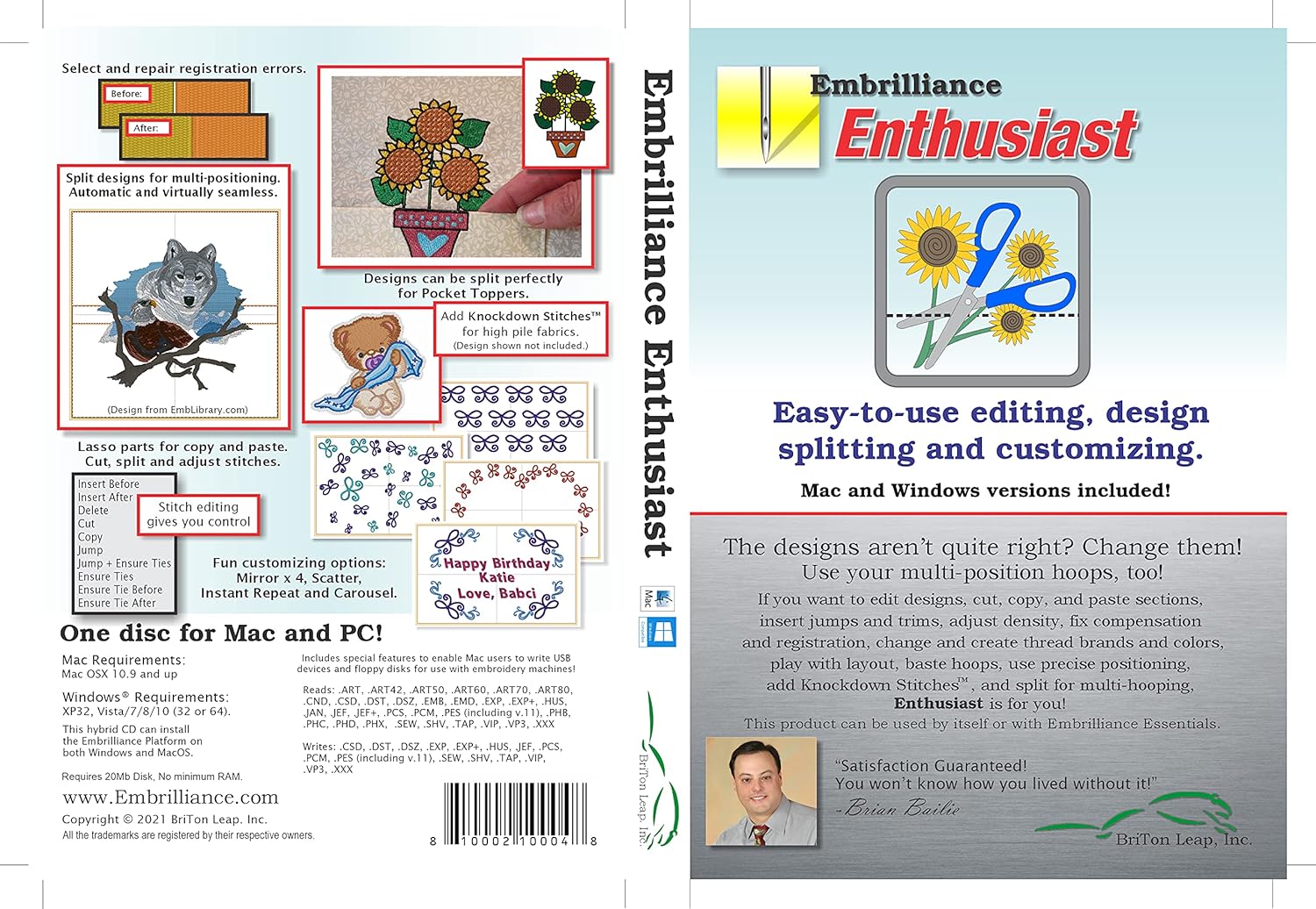 Embrilliance Enthusiast Embroidery Software for Mac & PC