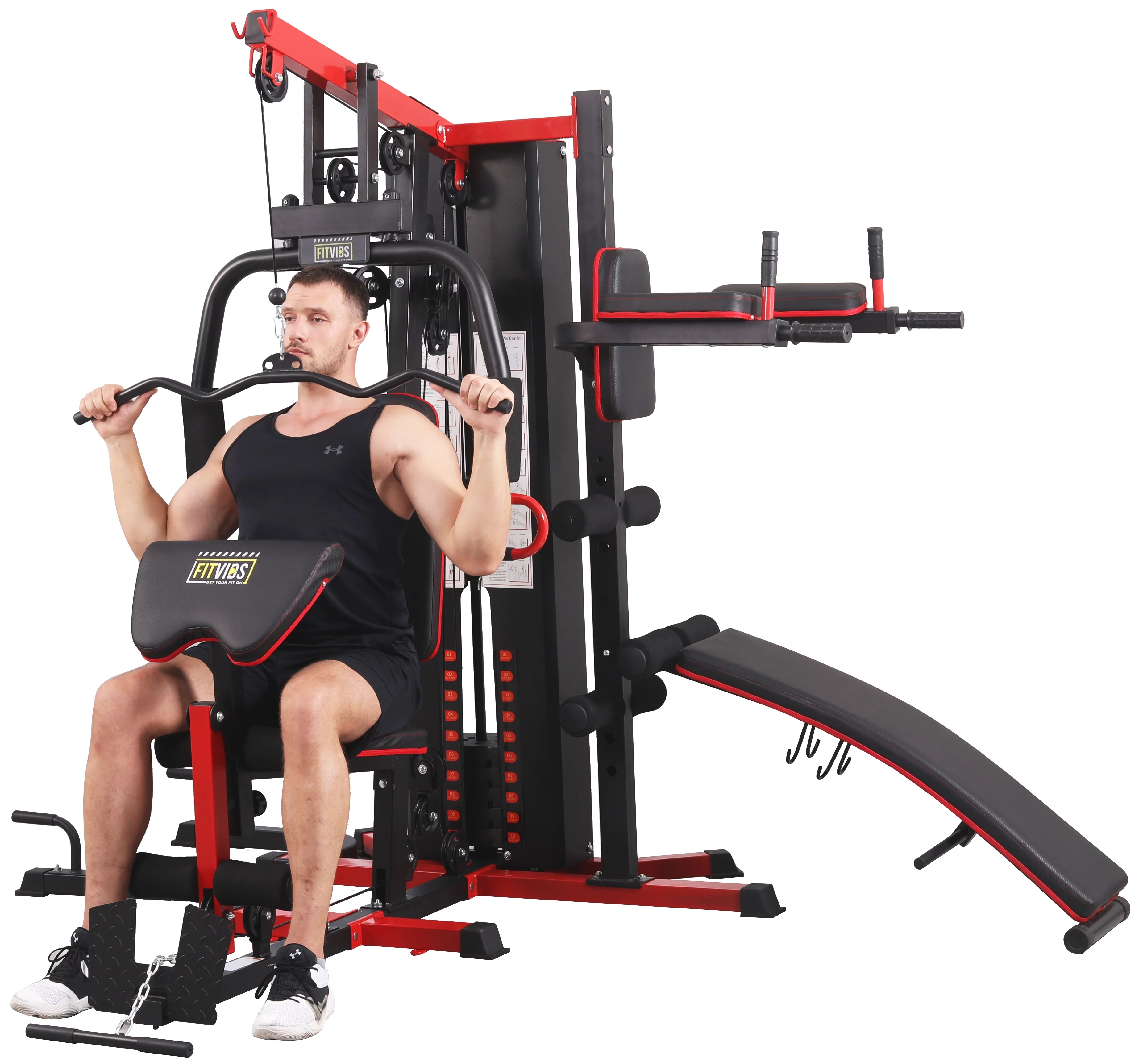 Fitvids LX750 Home Gym System Workout Station with 330 Lbs of Resistance, 122.5 Lbs Weight Stack, One Station